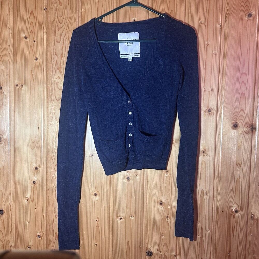 Abercrombie & Fitch Women L Navy Cashmere Blend Cardigan Sweater Moose Y2K